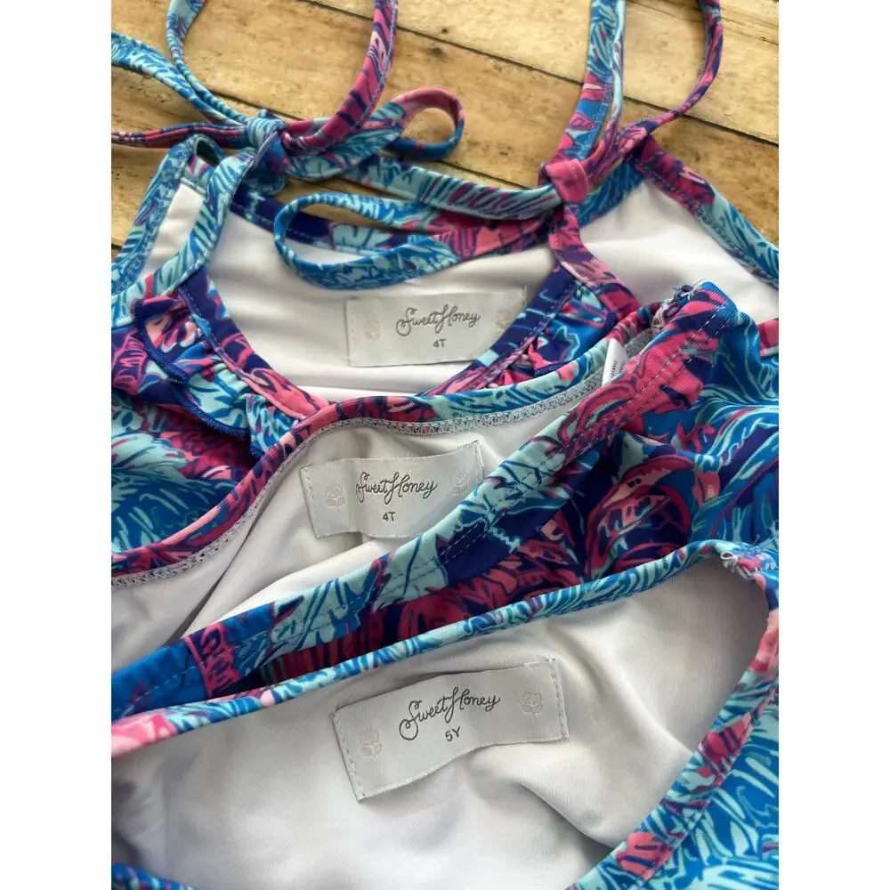 Sweethoney 3 Piece Swim Bundle Girls Tropical Nights Bikini 4T Rashguard 5Y